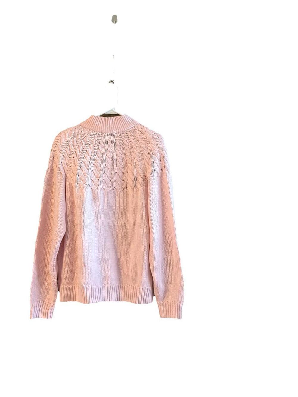 Karen Scott XL VTG Acrylic Knit Cardigan Full Zip Pockets Hong Kong Pink - Picture 2 of 5